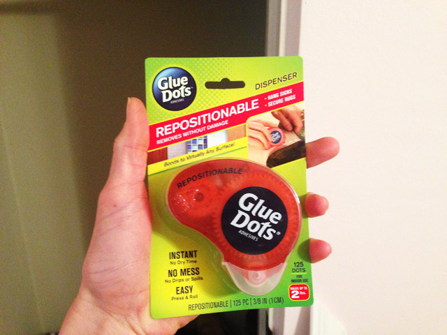 repositionable glue dots in package