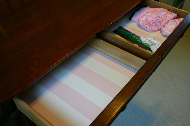 white and pink stripe wallpaper drawer liner