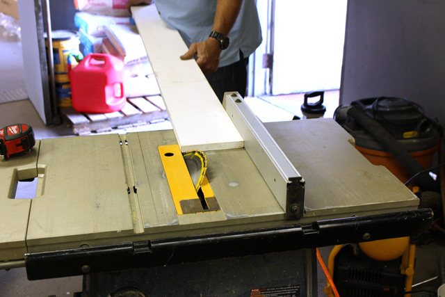 cutting pre-primed 1x6 material on table saw