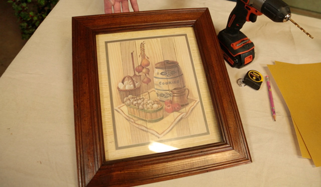 wooden picture frame with country kitchen print