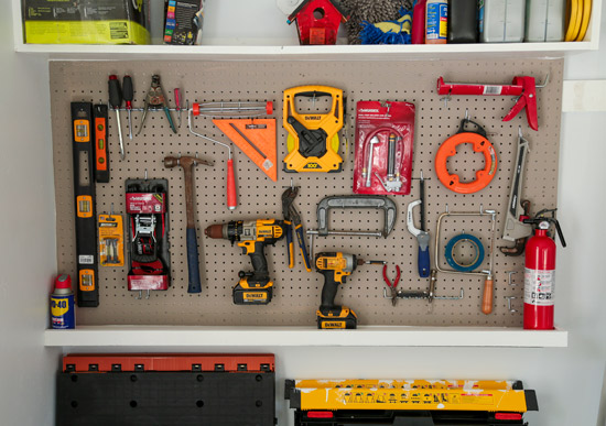 Pegboard Used in Garage for Tool Zone