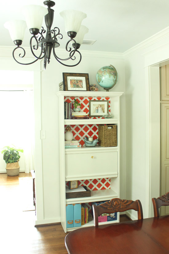 View of Bookcase in Dining Room