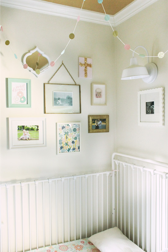 Girly Gallery Wall Above White Iron Toddler Bed