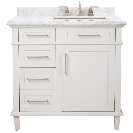 36 Inch White Bath Vanity with Sink on Right