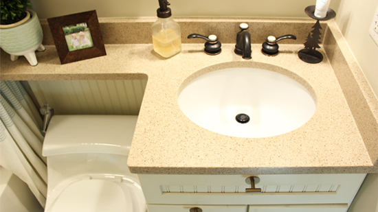 Current White Vanity Cabinet in Hall Bathroom