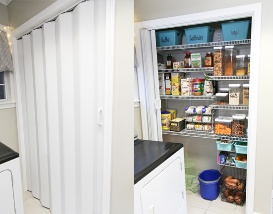 Accordion Door on Small Reach-In Closet in Laundry Room Pantry