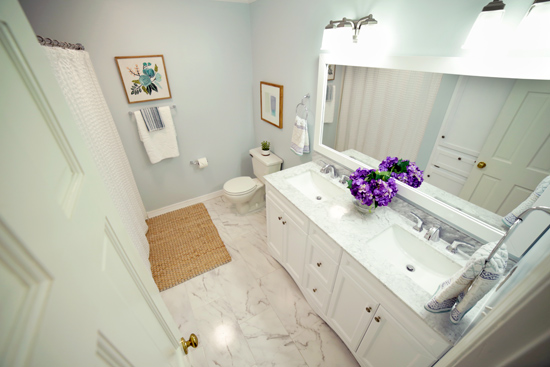 White Marble Guest Hallway Bathroom