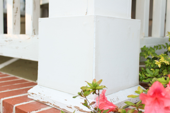 White Porch Column After Caulking Crack Gap