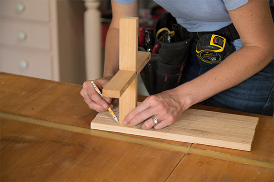 Measuring and Marking Cedar Wood Planter Stand Project on Workbench Tabletop