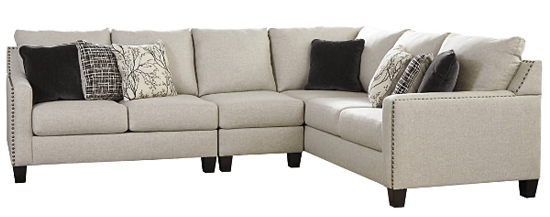 Ashley Furniture Tan Upholstered Sectional with Nail Head Trim