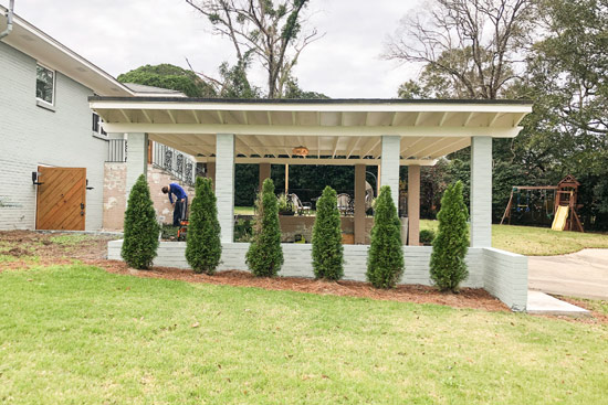 Carport Brick Columns After Painting Blue