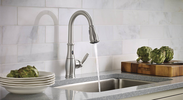 Moen kitchen faucet with motionsense technology in spot resist stainless finish