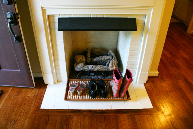 Shoe Tray in Front of Fireplace