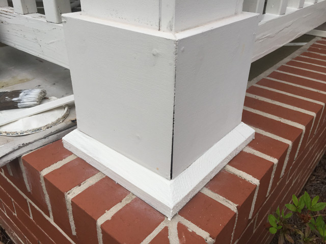white porch column base with crack
