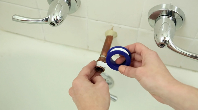 thread seal tape teflon tape apply to copper pipe in bathtub tub faucet spout