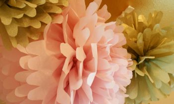 pink and gold tissue paper pom pom ceiling mobile decoration party