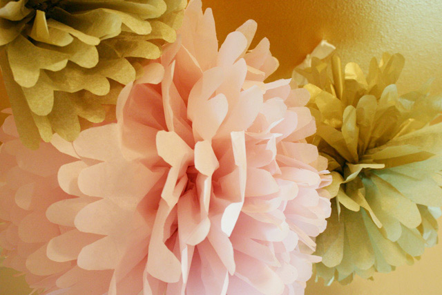Pink and Gold Hanging Tissue Pom Poms