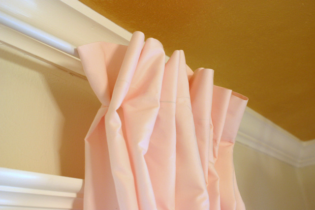 pleat at top of pink sheets turned into curtains