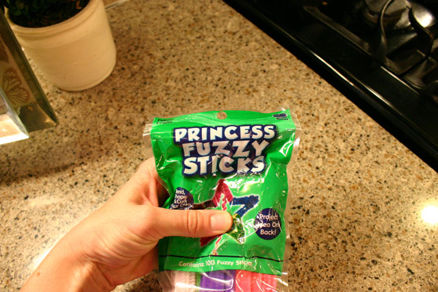 princess fuzzy sticks pipe cleaners in package