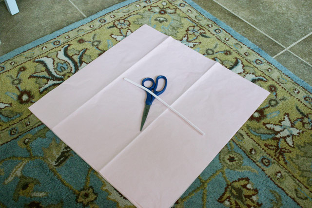 light pink tissue paper, blue scissors and pink pipe cleaner