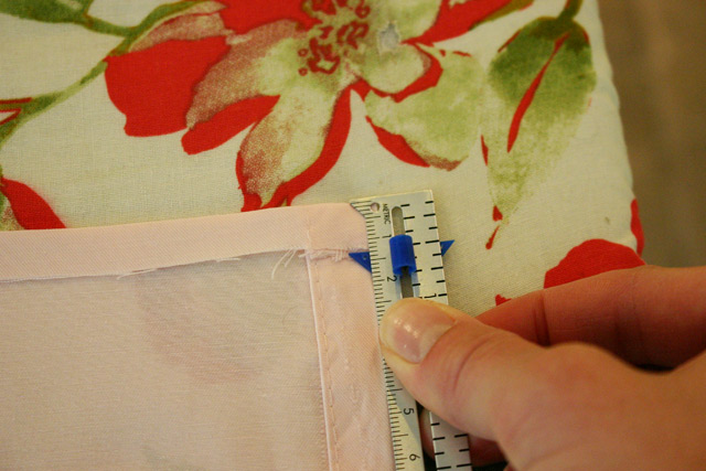 measuring fabric on flower iron board