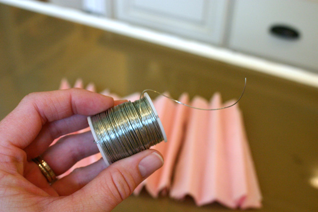 craft wire spool with pink tissue paper