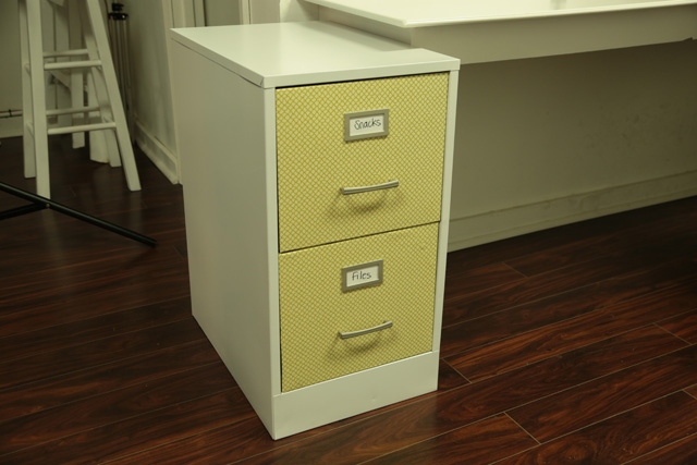 yellow file cabinet after makeover