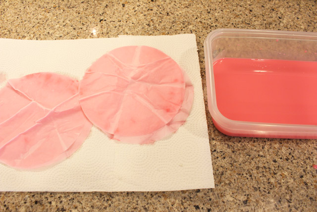 pink coffee filters drying on paper towels