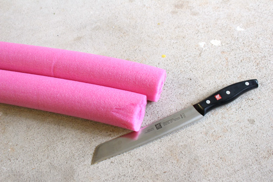 Pink Pool Noodles Cut with Serrated Bread Knife