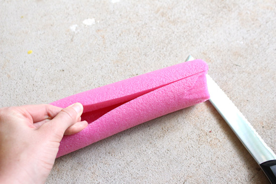 Pool Noodle Sliced Lengthwise with Bread Knife