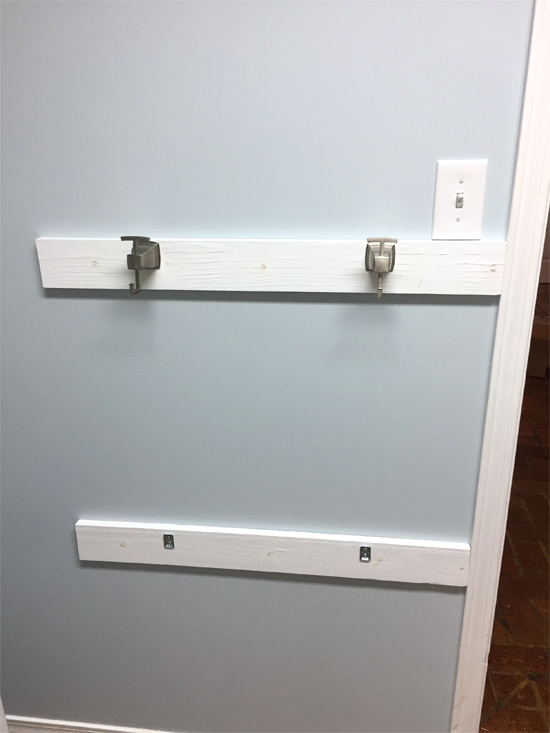 Hooks Hung on Backpack Rail in Laundry Room