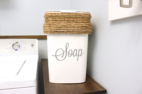 Lavanderia Font Soap Container in Laundry Room