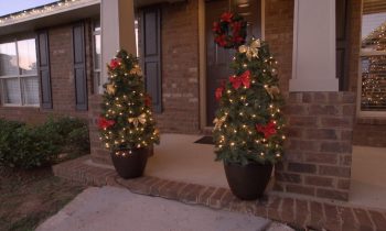 Completed DIY Christmas Porch Decor-Topiary