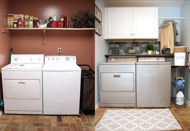 Laundry Room Before and After Washer/Dryer Side