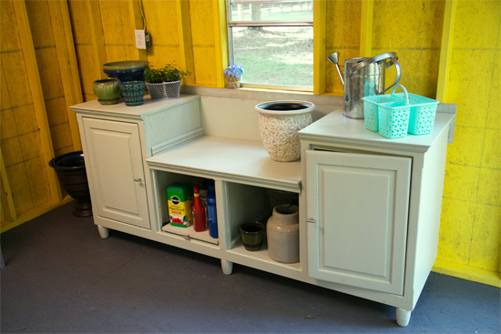 Potting Bench Made from Old Entertainment Center