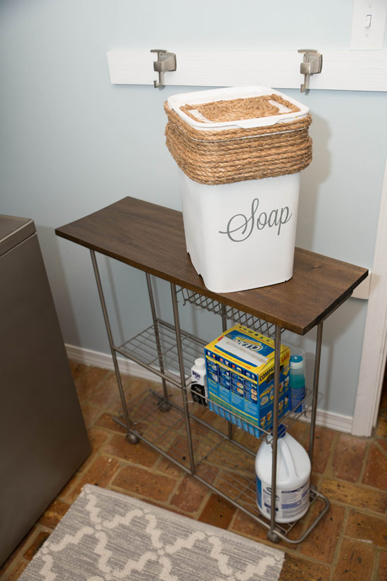 Stained Laundry Cart in Completed Laundry Room