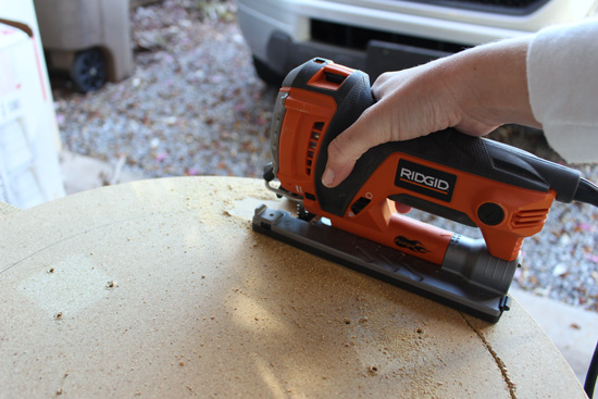 Cutting Footstool Out of Table Top with Jigsaw