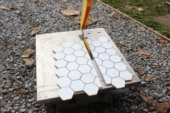 Cutting White Hexagon Tile on Wet Saw