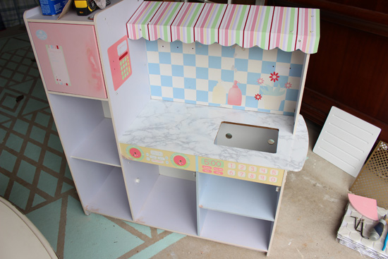 Play Kitchen After Repairing Holes and Adding Marble Countertops