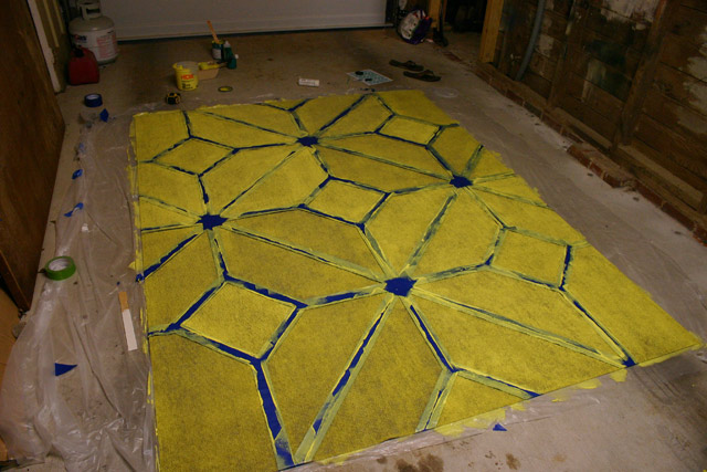 Rug Painting Complete Before Removing Tape