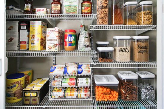 Organized and Labeled Pantry with Clear Bins