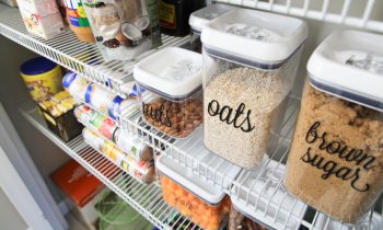 Pantry Labels on Clear Containers on Shelf