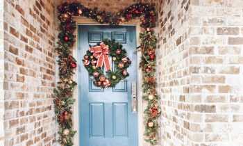 Updated Front Entry Door Decorated for Christmas