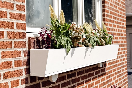 DIY White Window Planter Box with Flowering Plants