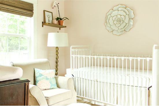 White Iron Crib in Pale Pink Baby Girl Room
