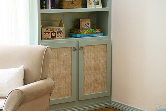 DIY Caning Cabinet Doors Living Room Built-Ins