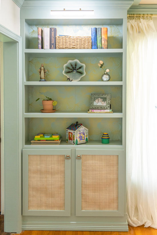 Built-In Bookcase with Baseboard and Crown Molding