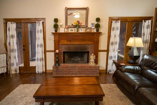 Living Room with Stained Wood Trim
